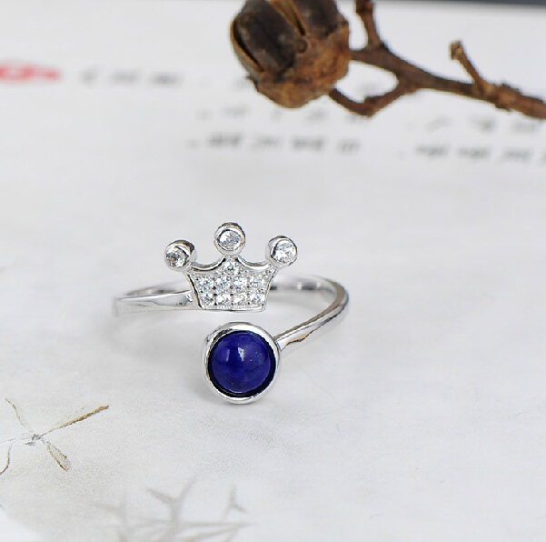 Natural Lapis Lazuli Crown Princess 925 Silver Ring